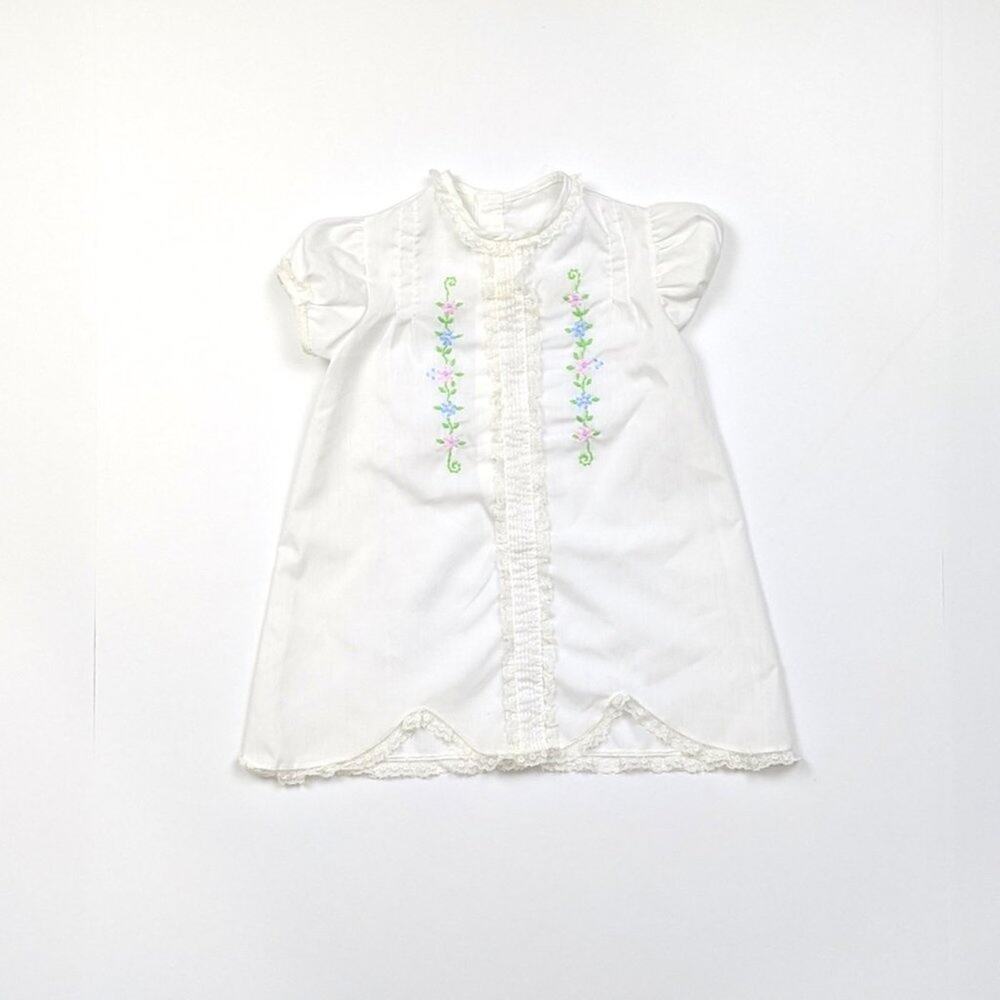Vintage Toddle Tyke Dress Baby Girls Size 3-6m White Embroidered